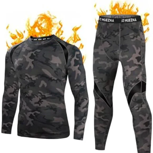 Men's Thermal Base Layer Set Fleece Lined Performance Fit Athletic